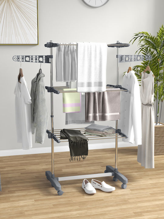 HomCom Stainless Steel Folding Floor Clothes Drying Rack 142x55cm