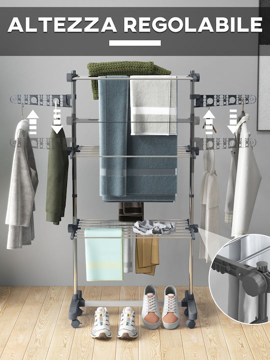 HomCom Stainless Steel Folding Floor Clothes Drying Rack 142x55cm