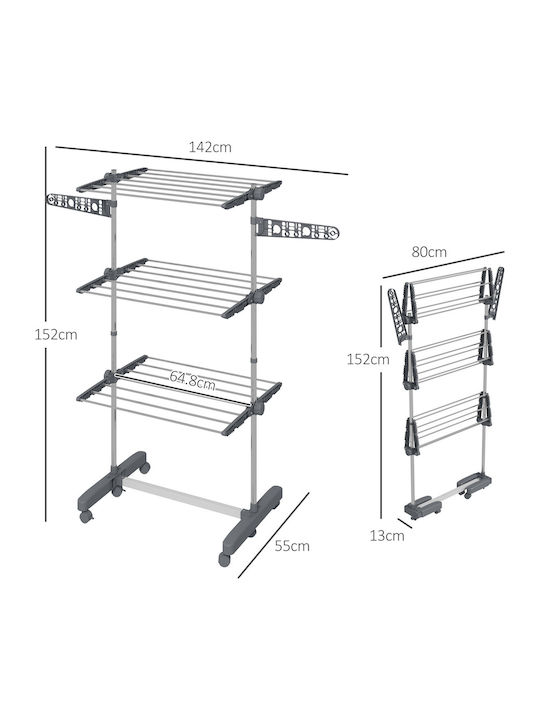 HomCom Stainless Steel Folding Floor Clothes Drying Rack 142x55cm