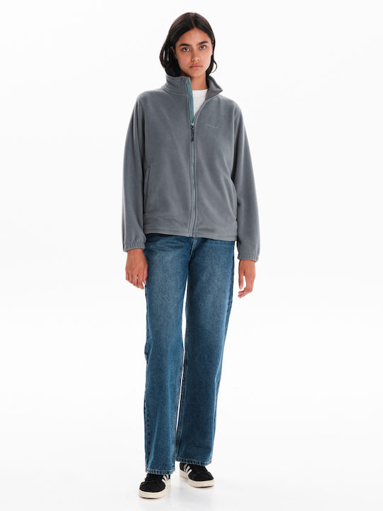 Fleece Γυναικεία Ζακέτα με Φερμουάρ σε Γκρι Χρώμα