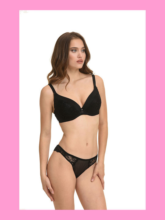 Miss Rosy Women's String with Lace Black