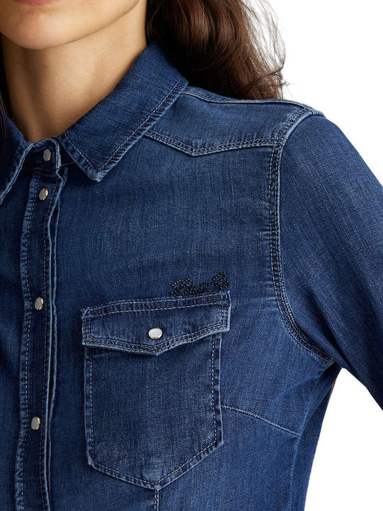 Дълъг ръкав Женска Дънково Риза Denim Blue