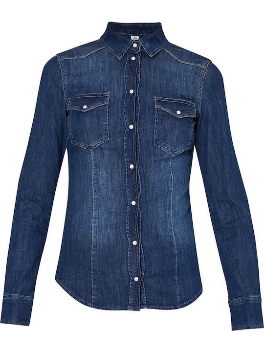 Дълъг ръкав Женска Дънково Риза Denim Blue