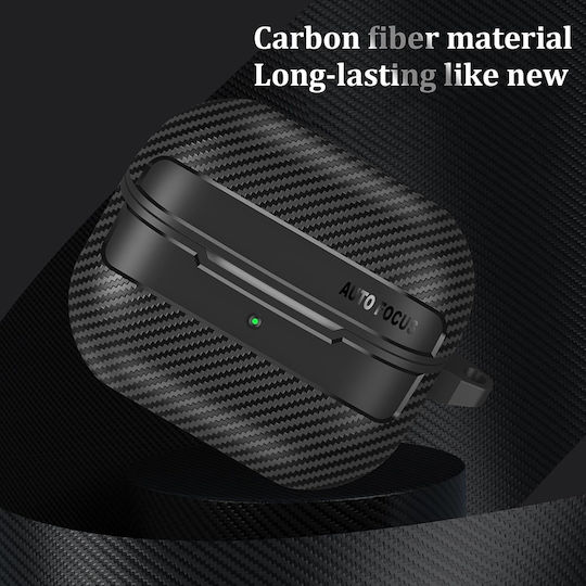 Techsuit Carbonfiber Case Silicone with Hook in Black color for Samsung Galaxy Buds 3 / 3 Pro