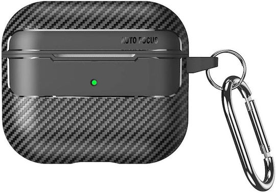 Techsuit Carbonfiber Θήκη Σιλικόνης με Γάντζο σε Μαύρο χρώμα για Apple AirPods 3