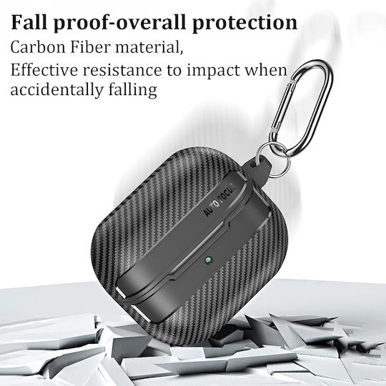 Techsuit Carbonfiber Case Silicone with Hook in Black color for Samsung Galaxy Buds 3 / 3 Pro