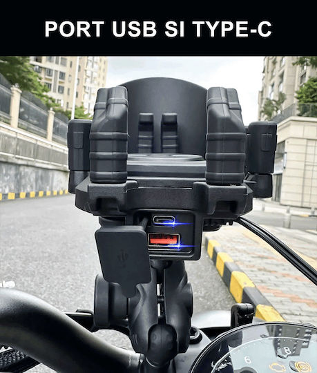 Motorcycle Atv Scooter Phone Holder Anti-vibration System Wireless Charging Usb Type-c Ports Handlebar Mirror Mount
