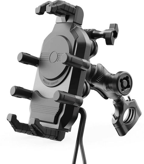 Motorcycle Atv Scooter Phone Holder Anti-vibration System Wireless Charging Usb Type-c Ports Handlebar Mirror Mount