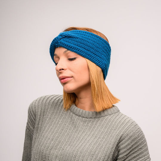 Frauen Stirnband mit Rippstrick in Blau Farbe