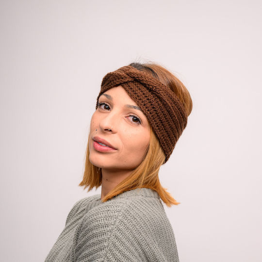 Frauen Stirnband mit Rippstrick in Braun Farbe