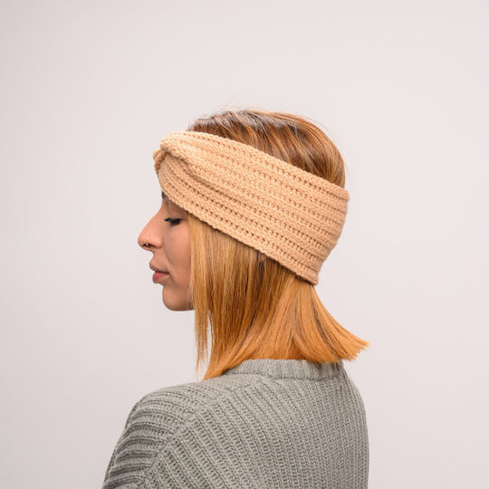 Frauen Stirnband mit Rippstrick in Beige Farbe