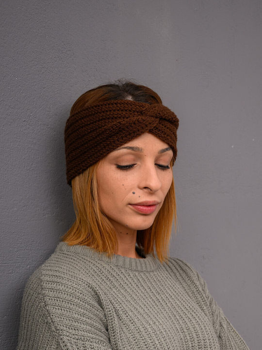 Γυναικείο Headband με Rib Πλέξη σε Καφέ χρώμα