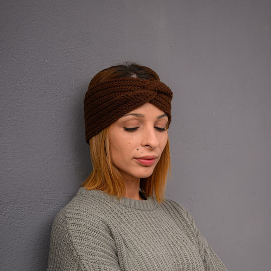 Frauen Stirnband mit Rippstrick in Braun Farbe