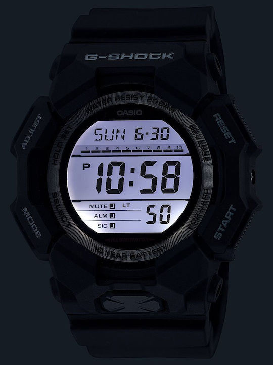 Casio G-shock Ψηφιακό Ανδρικό Ρολόι Χρονογράφος Μπαταρίας με Μαύρο Καουτσούκ Λουράκι