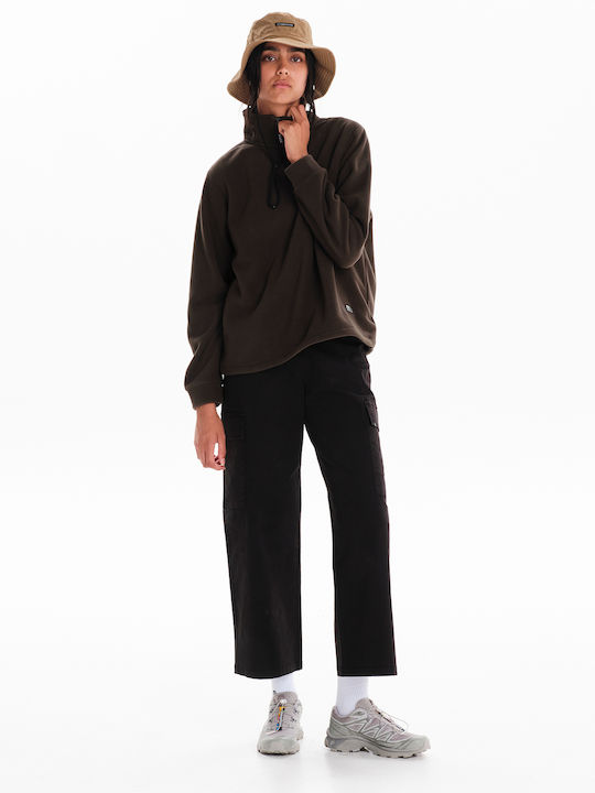Winter Women's Fleece Long Sleeve Blouse with Neckline with Zipper Green