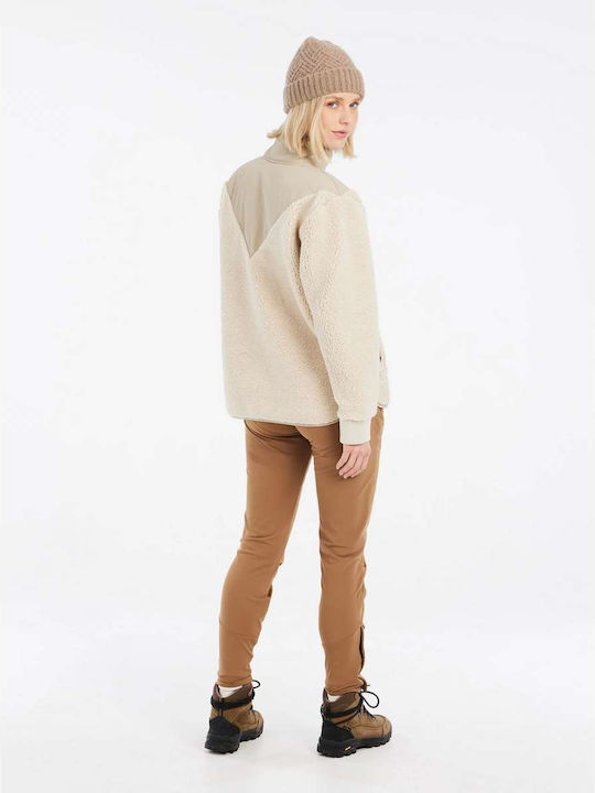 Winter Women's Fleece Blouse Hiking Long Sleeve with Zipper Bamboobeige Beige