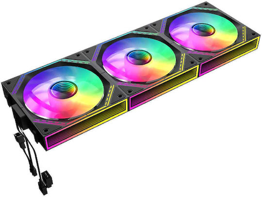 GameMax FN12A-S3I, Fan Pack 3-in-1 Корпусен вентилатор 120мм с RGB осветление 3бр Черен
