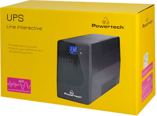 Powertech PT-1050LCD UPS Line-Interactive 1050VA 630W με 2 Schuko Πρίζες