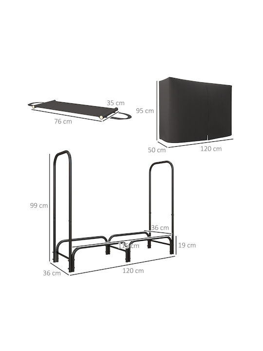 Outsunny Μεταλλική Τσάντα Μεταφοράς Ξύλων 120x36x99cm Μαύρη