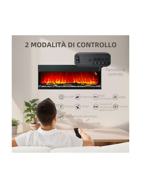 HomCom Επιτοίχιο Ηλεκτρικό Τζάκι 1800W Μαύρο