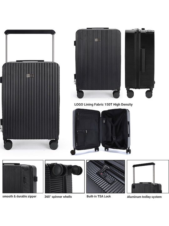 Nautica Valiză de Călătorie de Cabină Dura Neagră cu 4 Roți Înălțime 55cm