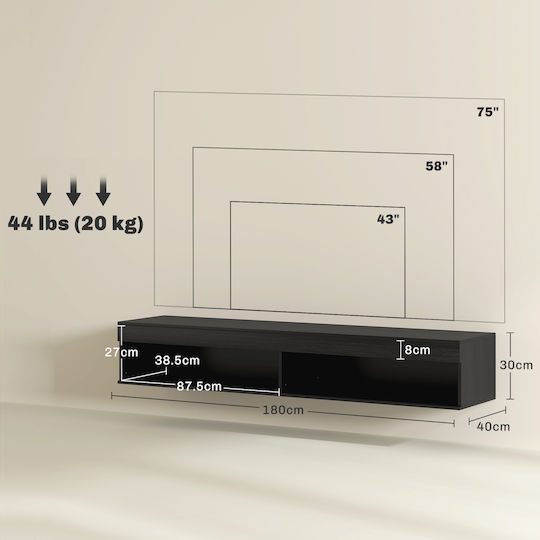 Έπιπλο Τηλεόρασης με Φωτισμό LED Μαύρο Μ180xΠ40xΥ30cm