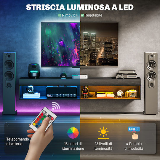 Έπιπλο Τηλεόρασης με Φωτισμό LED Μαύρο Μ180xΠ40xΥ30cm