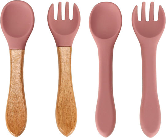 ikonka Feeding Set made of Silicone with Non-Slip Base Pink 6pcs