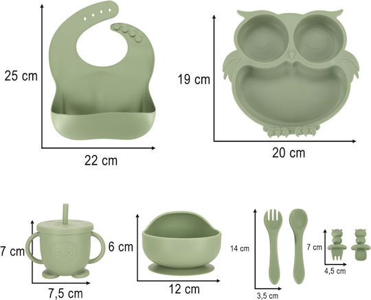 ikonka Feeding Set made of Silicone Green 6pcs