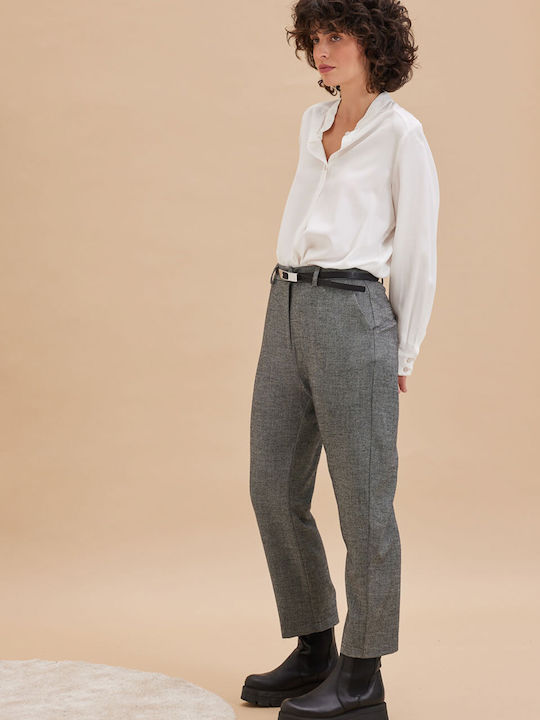 Damen Hoch tailliert Stoff Hose Gray