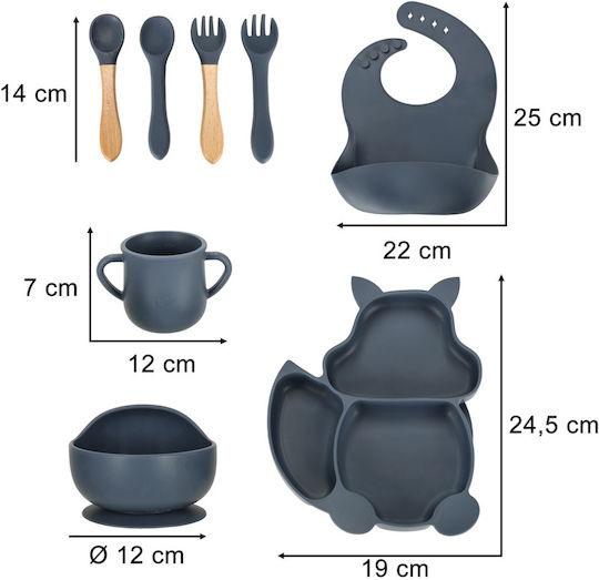 ikonka Feeding Set made of Silicone with Non-Slip Base Blue 6pcs