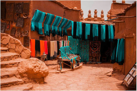 Πίνακας Traditional Market Colorful Fabrics Παραδοσιακή Αγορά Πολύχρωμα Υφάσματα 150x100