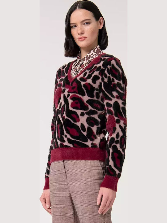 Damen Pullover Wolle mit V-Ausschnitt Burgundisch