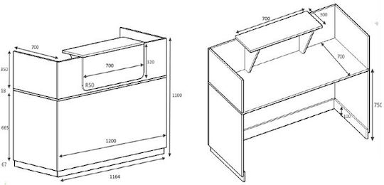 Megapap Lemmon Büroempfang mit Abmessungen L120xB70xH110cm