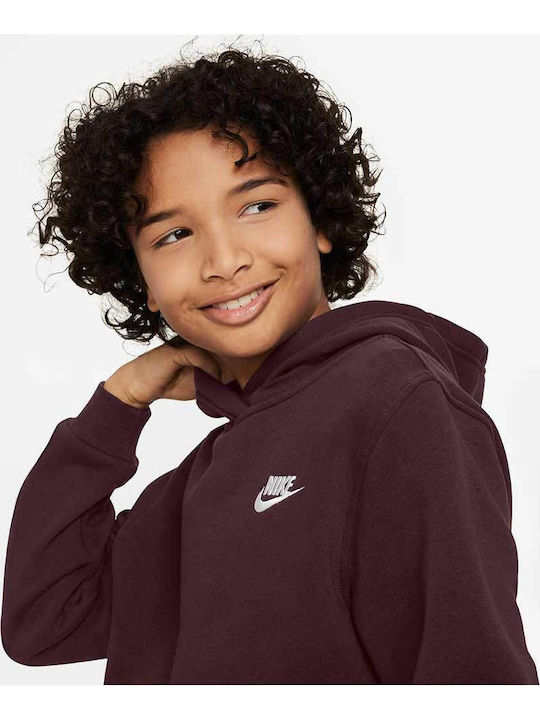 Fleece Kids Sweatshirt with Hood and Pockets Burgundy Sportswear Club