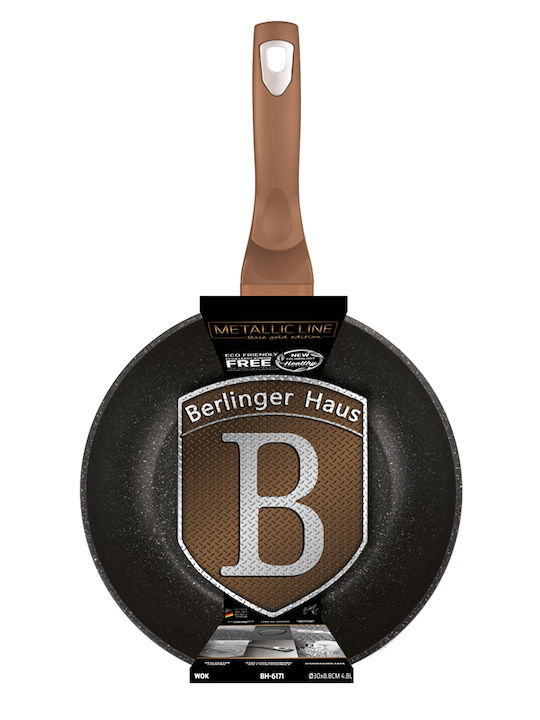 Berlinger Haus Metallic Line Wok made of Aluminum with Stone Coating Rose Gold Collection 30cm
