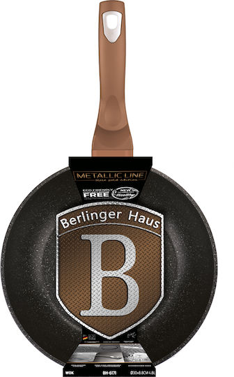 Berlinger Haus Metallic Line Wok από Αλουμίνιο με Επίστρωση από Πέτρα Rose Gold Collection 30cm