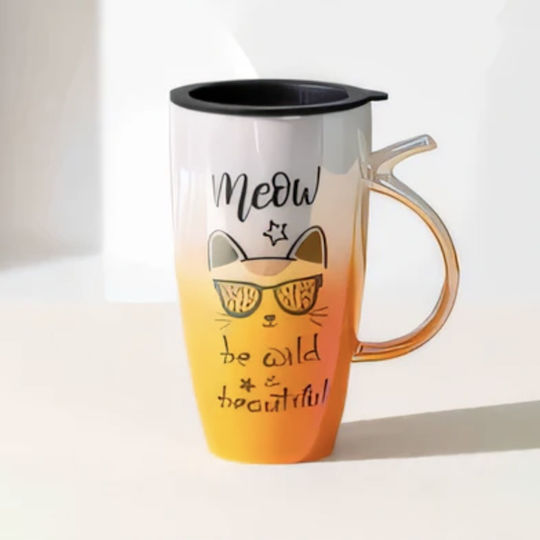Tall Ceramic Mug Lid Pufo Wild Beautiful Coffee Tea 450 Ml Tall Ceramic Mug Lid Pufo Wild Beautiful Coffee Tea 450 Ml
