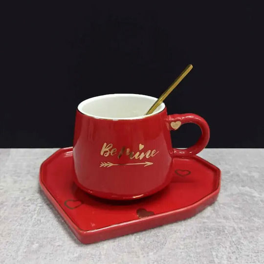 Keramiktasse Herzförmiger Teller Löffel Pufo Be Mine Kaffee Tee 180 ml Rote