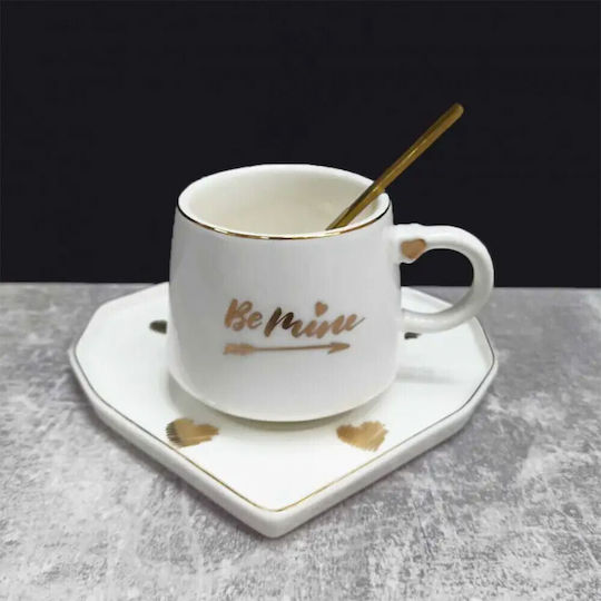 Ceramic Mug Heart-shaped Plate Spoon Pufo Be Mine Coffee Tea 180 Ml White