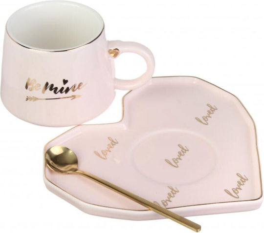 Ceramic Mug Heart-shaped Plate Pufo Be Mine Spoon Coffee Tea 180 Ml Pink