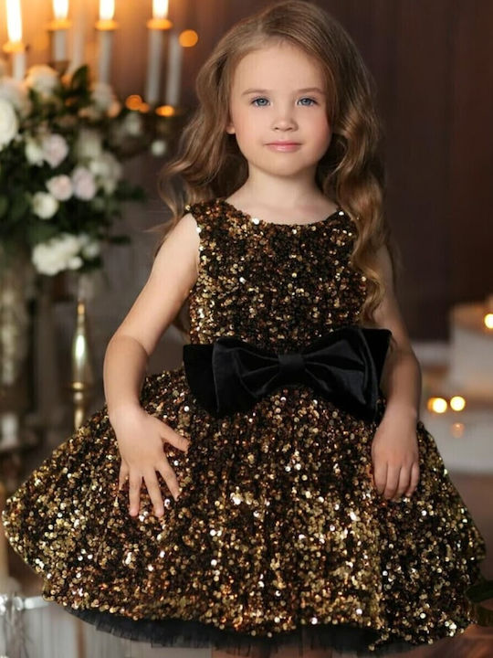 Children's Dress Sleeveless with Sequins Gold
