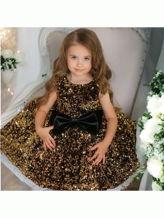 Children's Dress Sleeveless with Sequins Gold