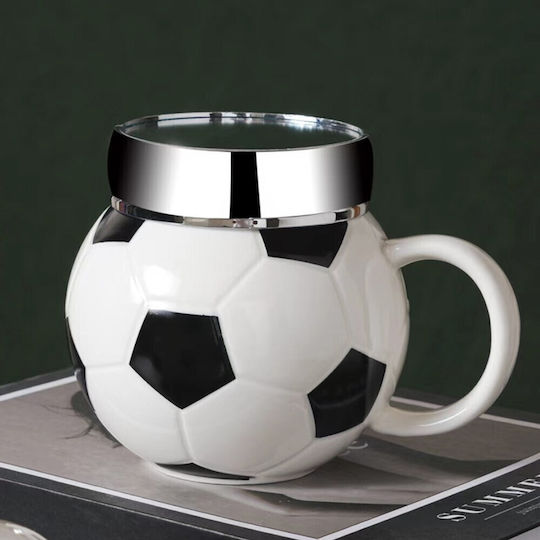 Ceramic Mug Lid Pufo Love Play Football Coffee Tea 350 Ml White Black Ceramic Mug Lid Pufo Love Play Football Coffee Tea 350 Ml White Black