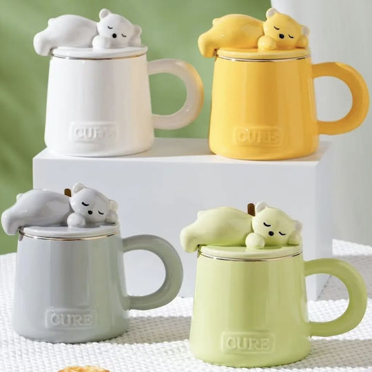 Ceramic Mug Lid Spoon Pufo Sleepy Bear Coffee Tea 320 Ml Green Ceramic Mug Lid Spoon Pufo Sleepy Bear Coffee Tea 320 Ml Green
