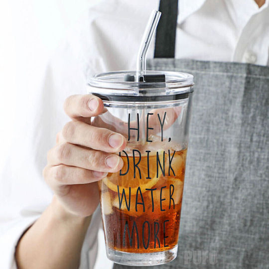 Transparente Glas Tasse Pufo Trink Wasser Kaffee Mit Deckel 450 Ml