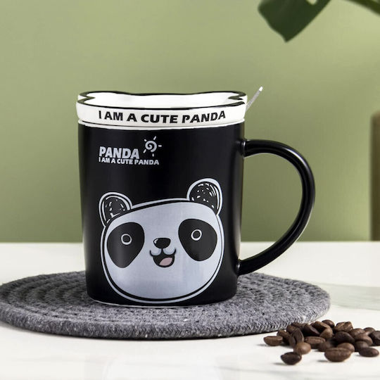 Ceramic Mug Lid Spoon Pufo Happy Panda Coffee Tea 300 Ml