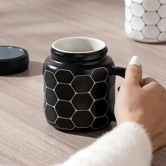 Ceramic Mug Lid Pufo Simply Smile Coffee Tea 400 Ml Black Ceramic Mug Lid Pufo Simply Smile Coffee Tea 400 Ml Black