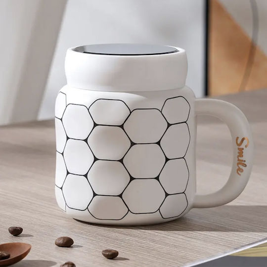 Ceramic Mug Lid Pufo Simply Smile Coffee Tea 400 Ml White Ceramic Mug Lid Pufo Simply Smile Coffee Tea 400 Ml White