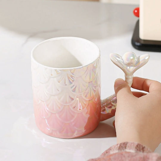 Ceramic Mug Lid Pufo Princess Spoon Coffee Tea 300 Ml Pink